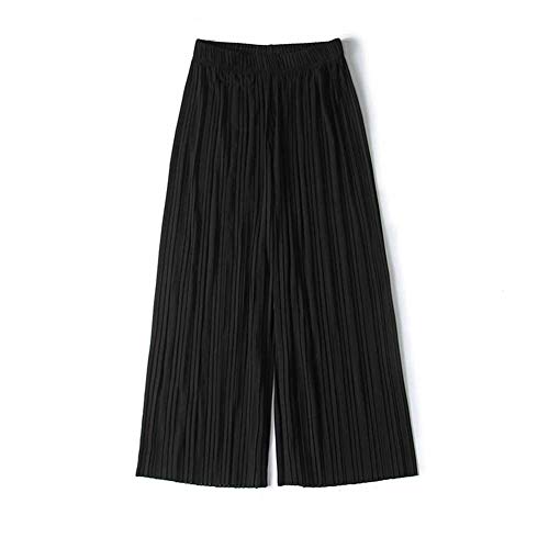 Pantalones plisados de chifón de cintura alta con volantes de pierna ancha para mujer en 75 ~ 140 kg negro negro Pantalones plisados de chifón de cintura alta con volantes de pierna ancha para mujer en 75 ~ 140 kg negro negro