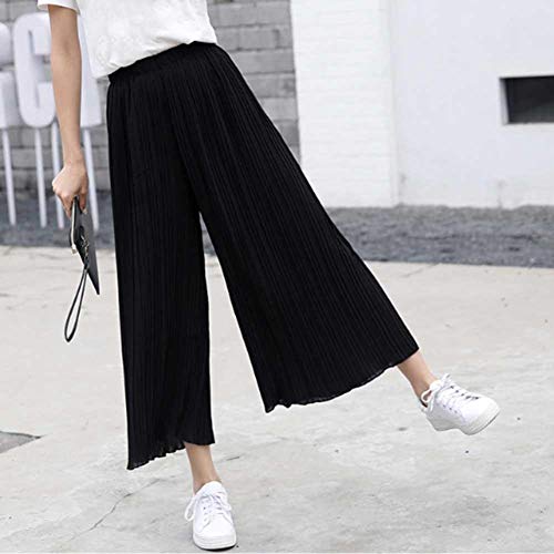 Pantalones plisados de chifón de cintura alta con volantes de pierna ancha para mujer en 75 ~ 140 kg negro negro Pantalones plisados de chifón de cintura alta con volantes de pierna ancha para mujer en 75 ~ 140 kg negro negro