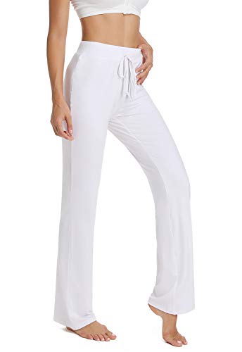 Pantalones Yoga Deportivos Chándal para Mujer Elásticos Transpirables Running Fitness Blanco Grande