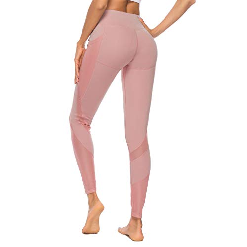 Pantalones Yoga Mujeres Mallas Deportivas Mujer Leggings Mujer Deporte Pantalones Fitness Mujer Gym Yoga Pantalon Elásticos para Running Pilates con Bolsillos Yvelands(Rosado,S)