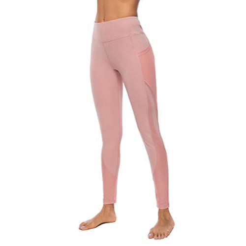 Pantalones Yoga Mujeres Mallas Deportivas Mujer Leggings Mujer Deporte Pantalones Fitness Mujer Gym Yoga Pantalon Elásticos para Running Pilates con Bolsillos Yvelands(Rosado,S)