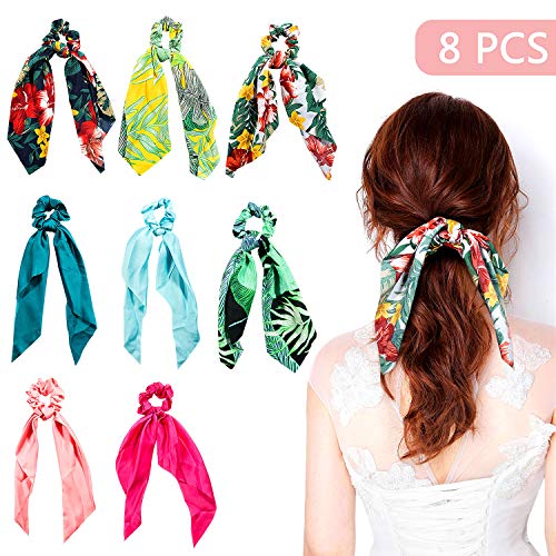 Pañuelos para el Pelo, Comius 8 Pcs Pañuelo para el cabello Scrunchies Bandas Elásticos Del Pelo Multi Patron Bufanda Cuello Accesorios Pelo Mujer Chica (A)