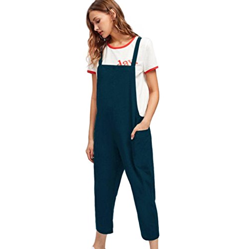 PAOLIAN Pantalones Monos Larga para Mujer Verano 2018 Casual Ropa para Mujer Fiesta Pantalones de Vestir Sólido Pantalones de Babero Anchos Pantalones harén de Tirantes Larga Sin Mangas (XL, Azul)