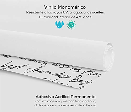 Papel Adhesivo de Vinilo para Muebles y Pared - 45x200cm - Texto Escrito a Mano, Fondo Blanco - Vinilo Resistente, Impermeable y Removible, V-MU-12
