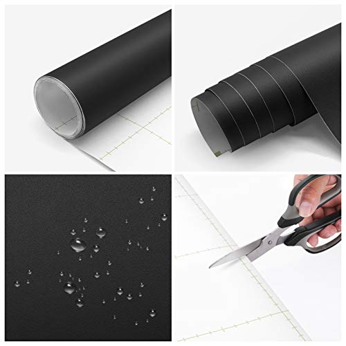 Papel Adhesivo Vinilo para Muebles Pared Cocina Papel Pintado Autoadhesivo de PVC para Vinilos Decorativos Mate Negro 61 x 500 cm