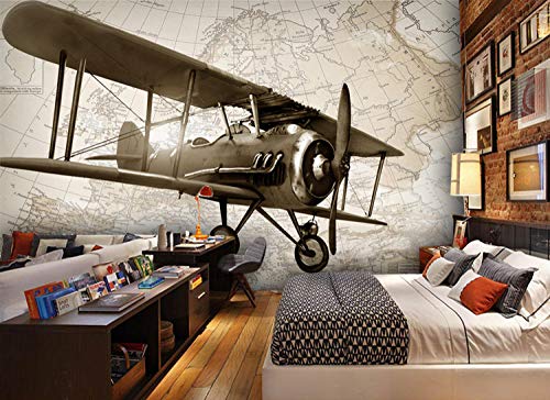 Papel Pintado Pared Dormitorio Fotomurales Decorativos Pared Tapiz De Pared 3D Nostálgico Mural De Aviones Antiguos De Estilo Industrial Europeo Pared Papel Pintado Cuadros Habitacion Bebe Posters Mu