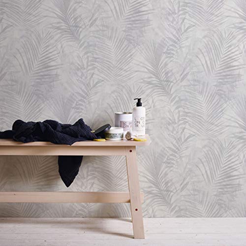 Papel pintado tnt palmeras beige gris blanco 374115 37411-5 A.S. Création Neue Bude 2.0 Edition 2 | beige/gris/blanco | Rollo (10,05 x 0,53 m) = 5,33 m²