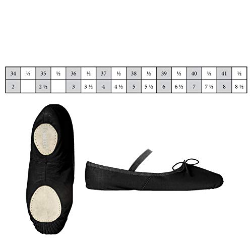 Papillon Zapatillas de ballet para niños y adultos, ballet con banda de goma, lino, suela dividida de ante, color Negro, talla 40.5 EU