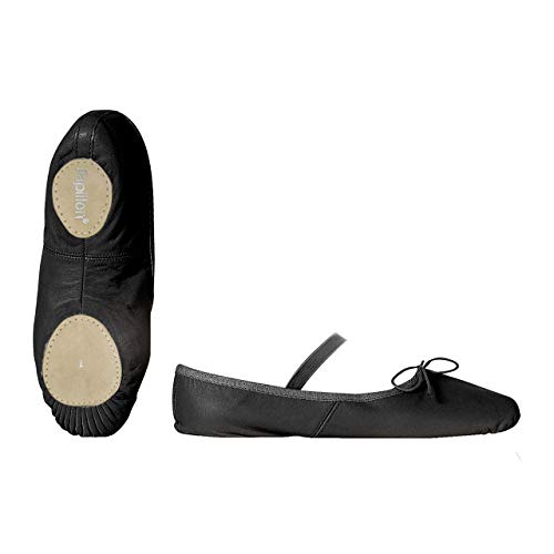 Papillon - Zapatillas de ballet para niños y adultos, con banda de goma, piel, suela dividida de ante, color Negro, talla 37 EU