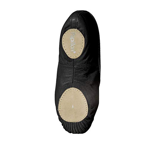 Papillon - Zapatillas de ballet para niños y adultos, con banda de goma, piel, suela dividida de ante, color Negro, talla 37 EU