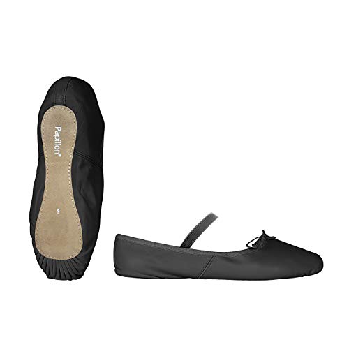 Papillon Zapatos de ballet para niños, Zapatillas de ballet con goma elástica, piel, suela completa de ante, color Negro, talla 26.5 EU