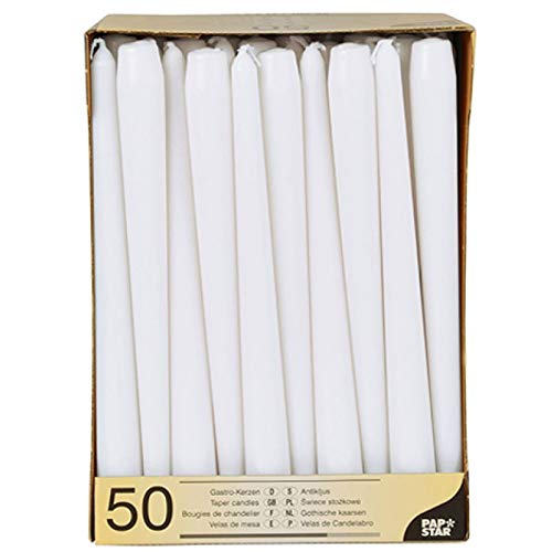 Papstar 17966 50 - Velas (diámetro 2,2 x 25 cm), Blanco, paquete de 50 Papstar 17966 50 - Velas (diámetro 2,2 x 25 cm), Blanco, paquete de 50