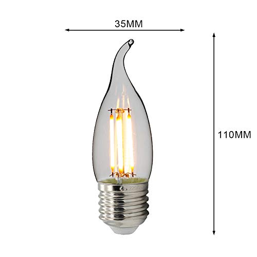 Paquete de 10 bombillas LED TIANFAN C35/G45 de filamento LED de vela de 220 V/240 V 4 W Bombilla Edison (C35 Tail E27)
