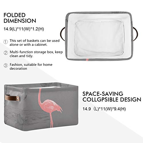 Paquete de 2 contenedores de almacenamiento de tela plegable para el hogar, canasta de cubos para el armario del hogar, organizadores de cajones de dormitorio, patrón de flamenco, pájaro, animal Paquete de 2 contenedores de almacenamiento de tela plegable para el hogar, canasta de cubos para el armario del hogar, organizadores de cajones de dormitorio, patrón de flamenco, pájaro, animal