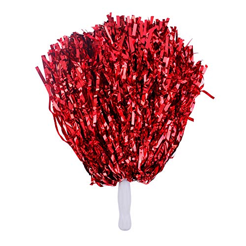 Paquete de 24 pompones de animadora, 1 docena de asas de papel metálico de aluminio para animadoras pompones para niños, baile, deportes, entrenadores de juego, vestido de fiesta (rojo)