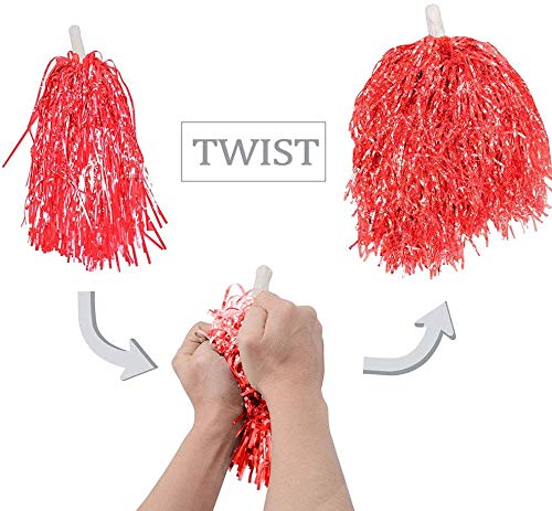 Paquete de 24 pompones de animadora, 1 docena de asas de papel metálico de aluminio para animadoras pompones para niños, baile, deportes, entrenadores de juego, vestido de fiesta (rojo) Paquete de 24 pompones de animadora, 1 docena de asas de papel metálico de aluminio para animadoras pompones para niños, baile, deportes, entrenadores de juego, vestido de fiesta (rojo)