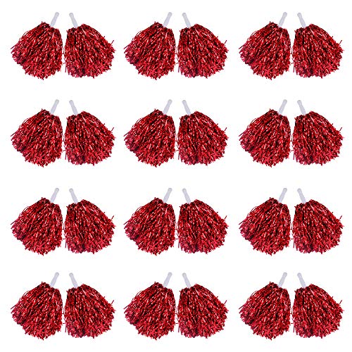 Paquete de 24 pompones de animadora, 1 docena de asas de papel metálico de aluminio para animadoras pompones para niños, baile, deportes, entrenadores de juego, vestido de fiesta (rojo) Paquete de 24 pompones de animadora, 1 docena de asas de papel metálico de aluminio para animadoras pompones para niños, baile, deportes, entrenadores de juego, vestido de fiesta (rojo)