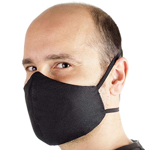 Paquete de 3 Mascarillas filtrantes higiénicas, Lavables y Reutilizables, 2 capas 100% Algodon adentro y Polipropilene impermeable y transpirante afuera - Made in Italy (ELÁSTICO CABEZA: SLIM, Negro)