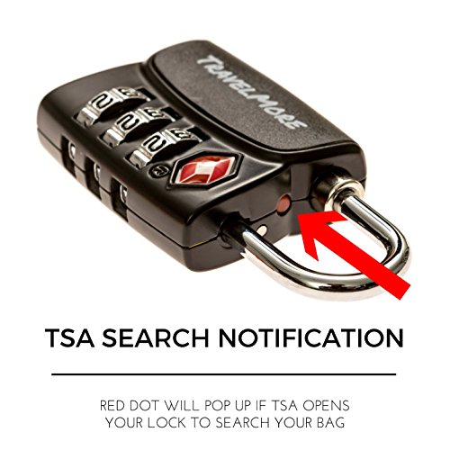 Paquete de 4 Candados para Equipaje con Combinación de 3 Dígitos Aprobado por la TSA e Indicador de Alerta de Apertura para Maletas y Equipaje de Viaje (Negro)