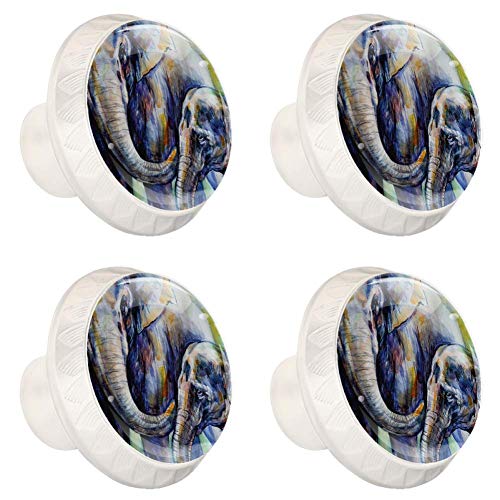 Paquete de 4 perillas de tocador, tiradores redondos de cajón con tornillos de 35 mm para gabinete de cocina, pintura de acuarela, elefante, madre y bebé Paquete de 4 perillas de tocador, tiradores redondos de cajón con tornillos de 35 mm para gabinete de cocina, pintura de acuarela, elefante, madre y bebé