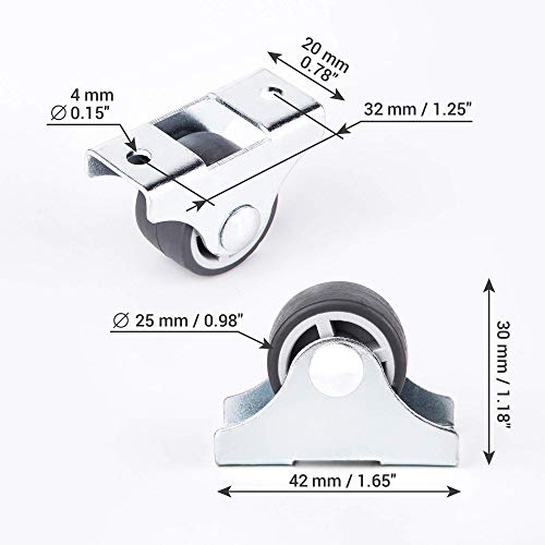 (Paquete de 8 psc) Ruedas pequeñas fijas de 25 mm Ruedas resistentes Ruedas no giratorias Ruedas de goma para carrito de mesa de muebles (8)