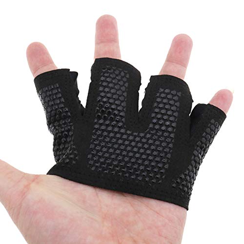Par de guantes de silicona antideslizantes para levantamiento de pesas, cuatro dedos, unisex, ligeros, para gimnasia, remo, entrenamiento, color negro, talla L