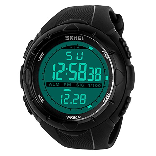 para la práctica de Deportes Reloj Digital - 5 Bares Impermeable Militar de los Relojes Digitales con Alarma/Sig, Negro Grande Cara al Aire Libre Deporte LED Reloj de Pulsera para Hombres por BHGWR