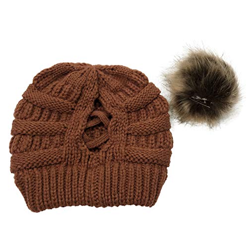 para Mujer Invierno Más Cálido Sombrero Gorra with Large Pom Pom de la Bola Gorra Tejida Gorra Grande Snowboard Ski Bobble Circle Little Crystals (Blanco, One Size)