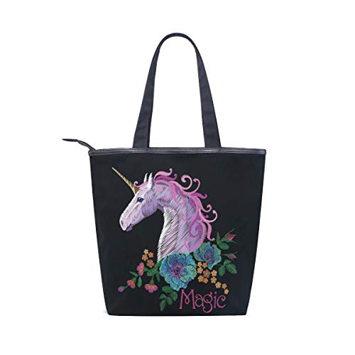 para Mujeres Niñas Damas Estudiante Unicornio Flor Bordado Mágico Bolsas de Hombro Monedero Compras Caballo Ligero Bolso de Mano Bolso de Mano