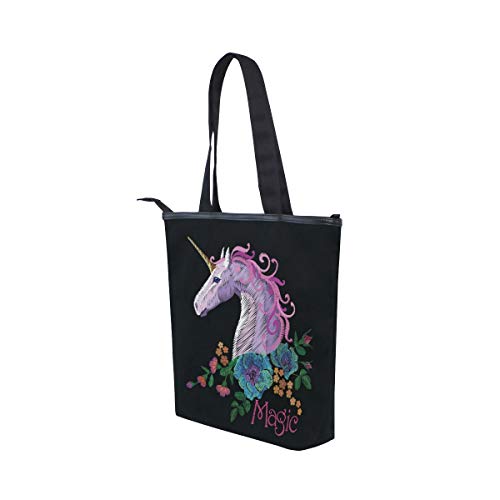 para Mujeres Niñas Damas Estudiante Unicornio Flor Bordado Mágico Bolsas de Hombro Monedero Compras Caballo Ligero Bolso de Mano Bolso de Mano