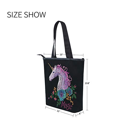 para Mujeres Niñas Damas Estudiante Unicornio Flor Bordado Mágico Bolsas de Hombro Monedero Compras Caballo Ligero Bolso de Mano Bolso de Mano