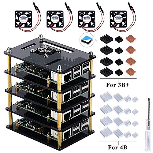 para Raspberry Pi 4 Model B,Raspberry Pi 3 B + Caja con Ventilador de refrigeración y disipador de Calor, Caja de acrílico de 4 Capas Caja apilable Cluster Caja para Raspberry Pi 3/2 Modelo B para Raspberry Pi 4 Model B,Raspberry Pi 3 B + Caja con Ventilador de refrigeración y disipador de Calor, Caja de acrílico de 4 Capas Caja apilable Cluster Caja para Raspberry Pi 3/2 Modelo B