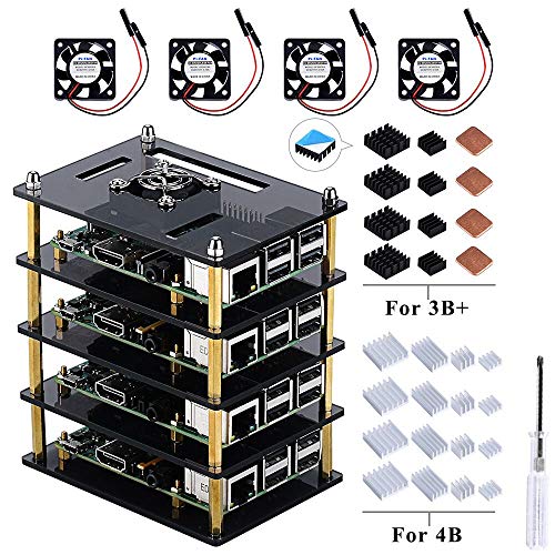 para Raspberry Pi 4 Model B,Raspberry Pi 3 B + Caja con Ventilador de refrigeración y disipador de Calor, Caja de acrílico de 4 Capas Caja apilable Cluster Caja para Raspberry Pi 3/2 Modelo B