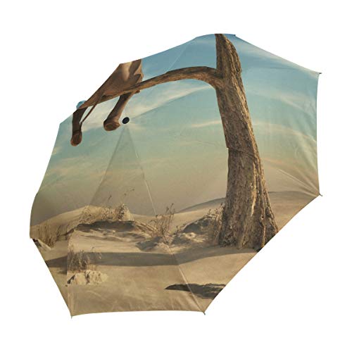 Paraguas 3 Pliegues Personalizar Desert Elephant On Tree Anti-UV Auto Abrir Cerrar Windproof Ligero