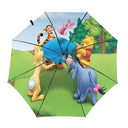 Paraguas Anti-Ultravioleta Compacto De Viaje Triple De Apertura/Cierre Automático, Sombrilla Plegable A Prueba De Viento para Exteriores, Disney Winnie Pooh Eeyore Trampolín