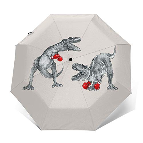 Paraguas automático triple plegable divertida T-Rex Boxing, protector solar impermeable, resistente al viento, resistente al viento, plegable, paraguas unisex para hombre y mujer al aire libre