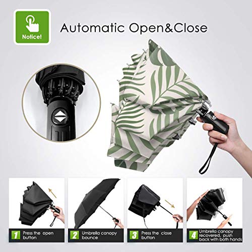 Paraguas de Viaje Compacto con diseño de Hojas de Palma, a Prueba de Viento, Plegable, automático, con un botón de Apertura y Cierre automático Paraguas de Viaje Compacto con diseño de Hojas de Palma, a Prueba de Viento, Plegable, automático, con un botón de Apertura y Cierre automático