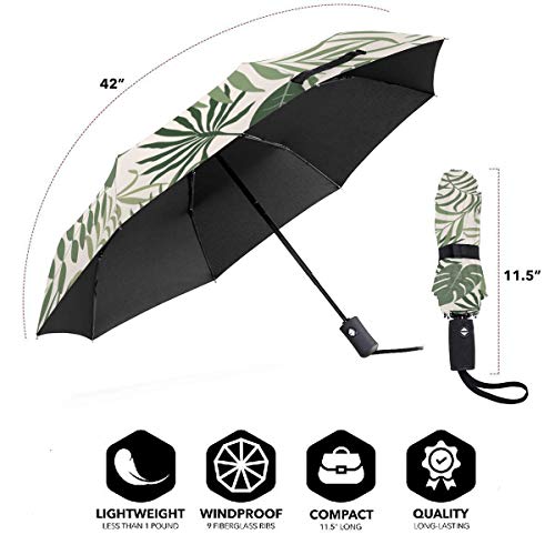 Paraguas de Viaje Compacto con diseño de Hojas de Palma, a Prueba de Viento, Plegable, automático, con un botón de Apertura y Cierre automático Paraguas de Viaje Compacto con diseño de Hojas de Palma, a Prueba de Viento, Plegable, automático, con un botón de Apertura y Cierre automático
