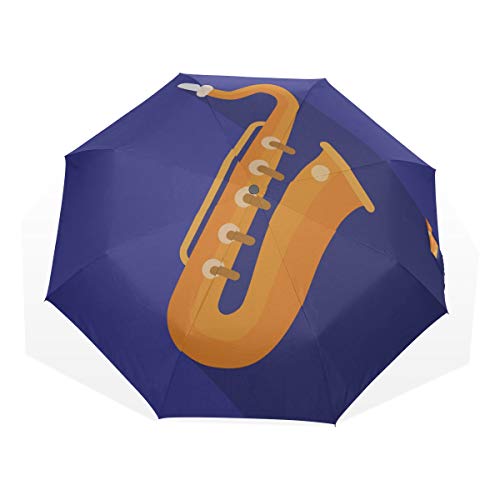 Paraguas de Viaje Notas Musicales Vibra Desde el saxofón Antivibrante Compacto 3 Fold Art Ligero Paraguas Plegables (impresión Exterior) Lluvia a Prueba de Viento Paraguas de protección Solar para mu