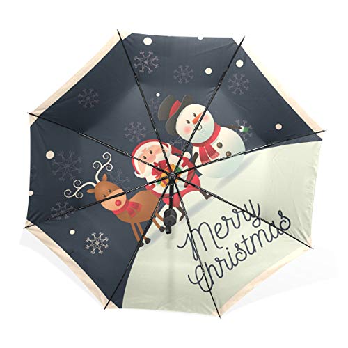 Paraguas Feliz Navidad Lindo Reno de Santa Muñeco de nieve 3 pliegues Ligero Anti-UV Paraguas Feliz Navidad Lindo Reno de Santa Muñeco de nieve 3 pliegues Ligero Anti-UV