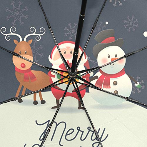 Paraguas Feliz Navidad Lindo Reno de Santa Muñeco de nieve 3 pliegues Ligero Anti-UV Paraguas Feliz Navidad Lindo Reno de Santa Muñeco de nieve 3 pliegues Ligero Anti-UV
