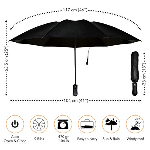 Paraguas Invertido Plegable y Automático con Teflon™ y Protección UV | Paraguas Reversible Antiviento para Mujer y Hombre | Paraguas Negro Vanquisher con Mango Ergonómico y Sistema Cierra Fácil Paraguas Invertido Plegable y Automático con Teflon™ y Protección UV | Paraguas Reversible Antiviento para Mujer y Hombre | Paraguas Negro Vanquisher con Mango Ergonómico y Sistema Cierra Fácil