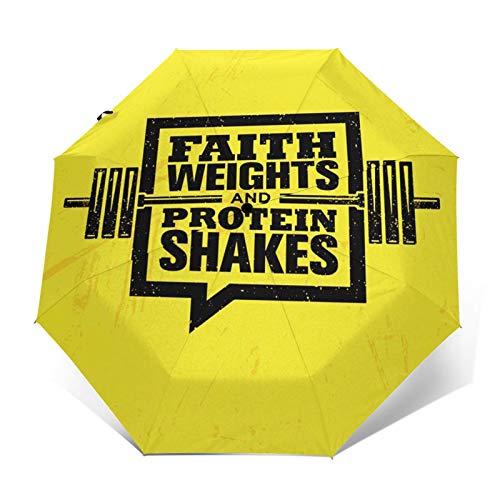 Paraguas Plegable Automático Impermeable Batidos de proteínas Faith Weights,Paraguas De Viaje Compacto A Prueba De Viento, Folding Umbrella, Dosel Reforzado, Mango Ergonómico