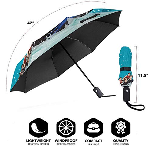 Paraguas Plegable Automático Impermeable Carreras Tradicionales de Botes dragón, Paraguas De Viaje Compacto a Prueba De Viento, Folding Umbrella, Dosel Reforzado, Mango Ergonómico