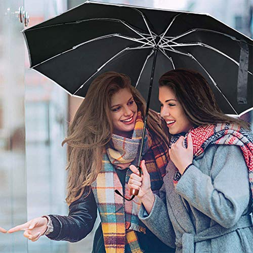 Paraguas Plegable Automático Impermeable, Paraguas de Tela de Secado Apertura y Cierre AutomáTico Prueba de Viento para Hombres y Mujeres (Negro)