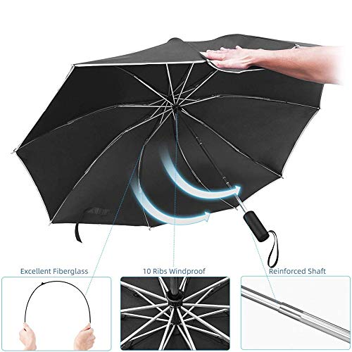 Paraguas Plegable Automático Impermeable, Paraguas de Tela de Secado Apertura y Cierre AutomáTico Prueba de Viento para Hombres y Mujeres (Negro)