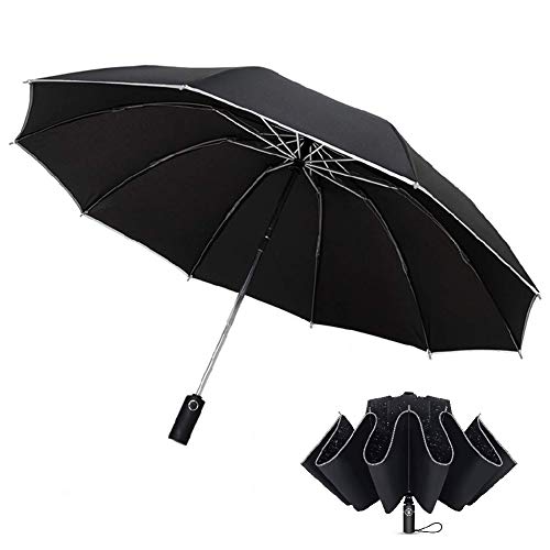 Paraguas Plegable Automático Impermeable, Paraguas de Tela de Secado Apertura y Cierre AutomáTico Prueba de Viento para Hombres y Mujeres (Negro)