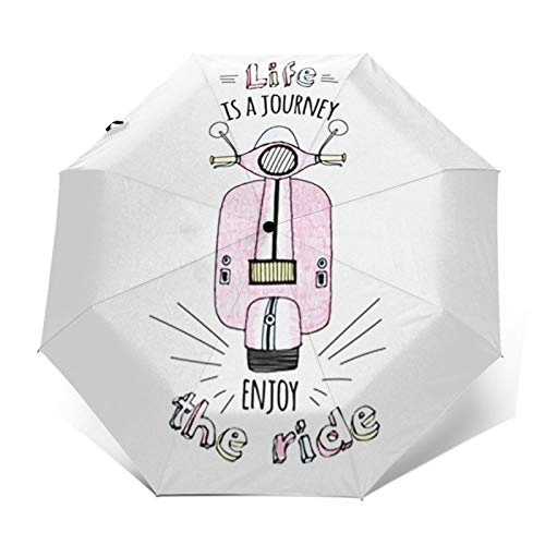 Paraguas Plegable Automático Impermeable Scooter Life Is Journey,Paraguas De Viaje Compacto A Prueba De Viento, Folding Umbrella, Dosel Reforzado, Mango Ergonómico Paraguas Plegable Automático Impermeable Scooter Life Is Journey,Paraguas De Viaje Compacto A Prueba De Viento, Folding Umbrella, Dosel Reforzado, Mango Ergonómico