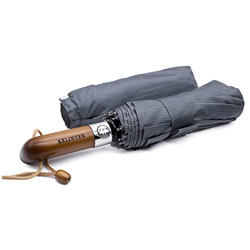 Paraguas Plegable Elegante Resistente al Viento -Automático e Impermeable Botón Único - Mango de Madera Clásico -10 Varillas reforzadas Antioxidantes -para Hombre y Mujeres-Diseñado en Galicia.