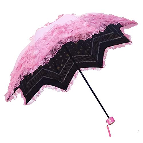 Paraguas Plegable Portátil Princesa de Moda de Encaje Paraguas Paraguas saltados Vinilo UV Paraguas de Sol Creativo